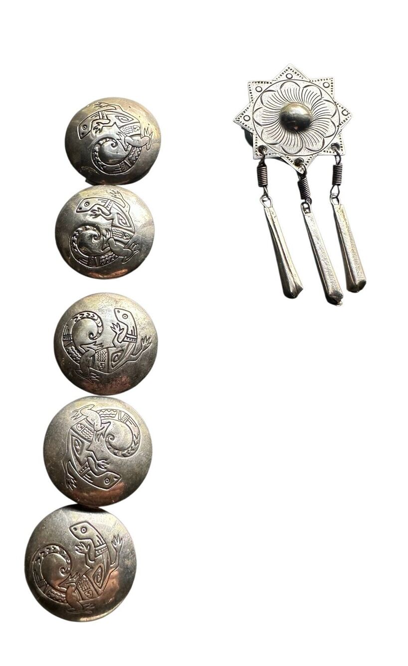 VTG Sterling Silver Southwestern Lizard Gecko Button Covers Set of 5 bonus Star